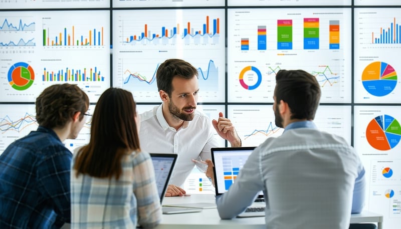 Team of experts analyzing consumer behavior data. Team of experts analyzing consumer behavior data.